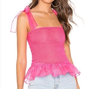 Amanda Uprichard Tulle Hot Pink Tie Top